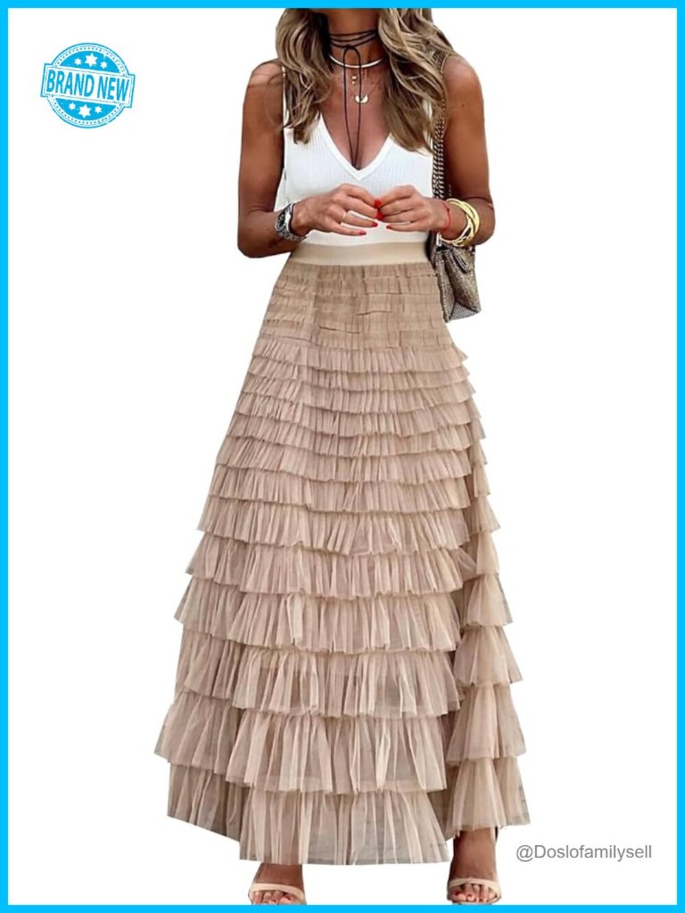 Womens Long Maxi Tulle Skirt A Line Ruffle High Waisted Tiered Layered Petticoat